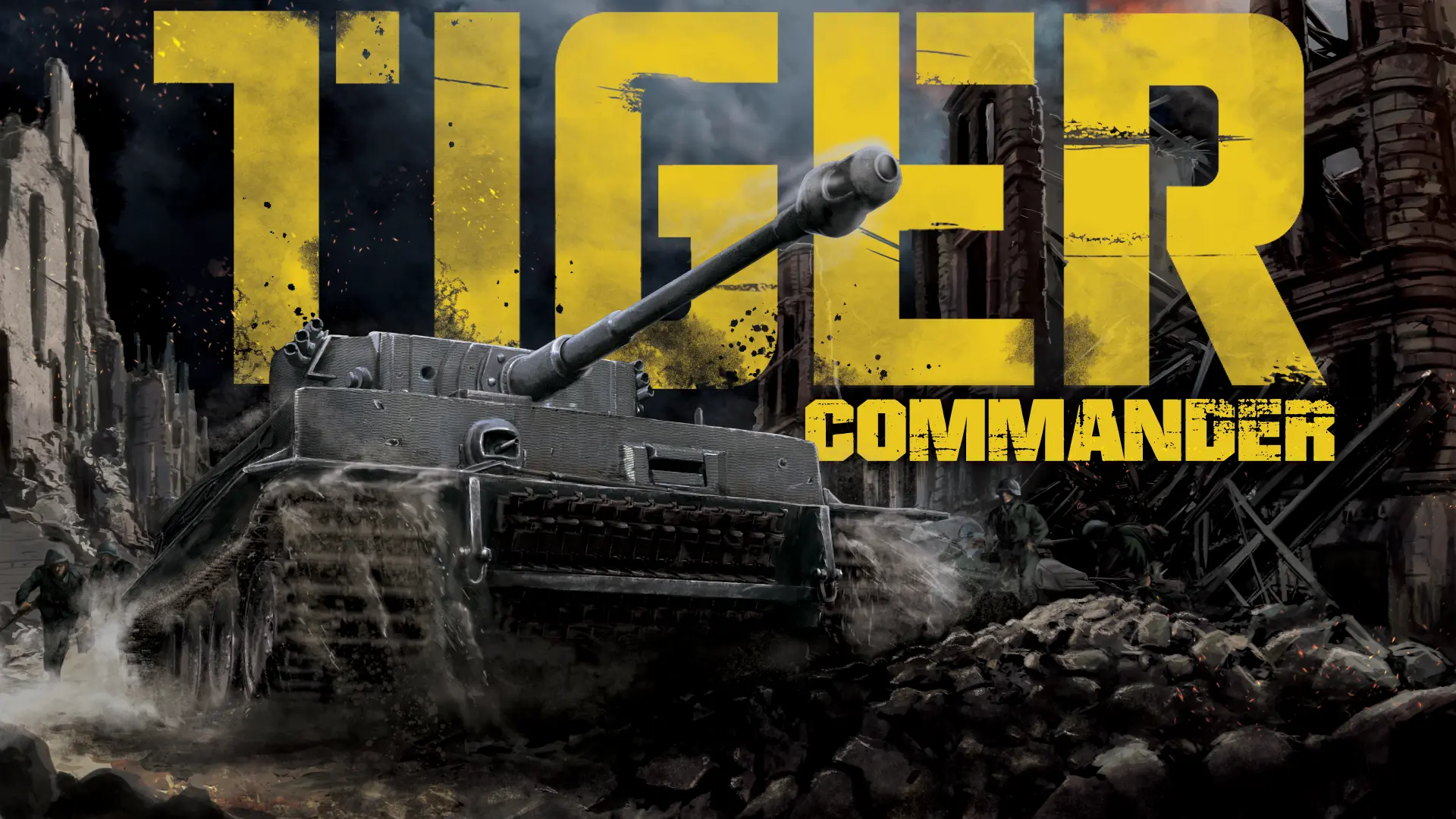 Grafika promocyjna gry Tiger Commander — czołg i załoga na polu bitwy