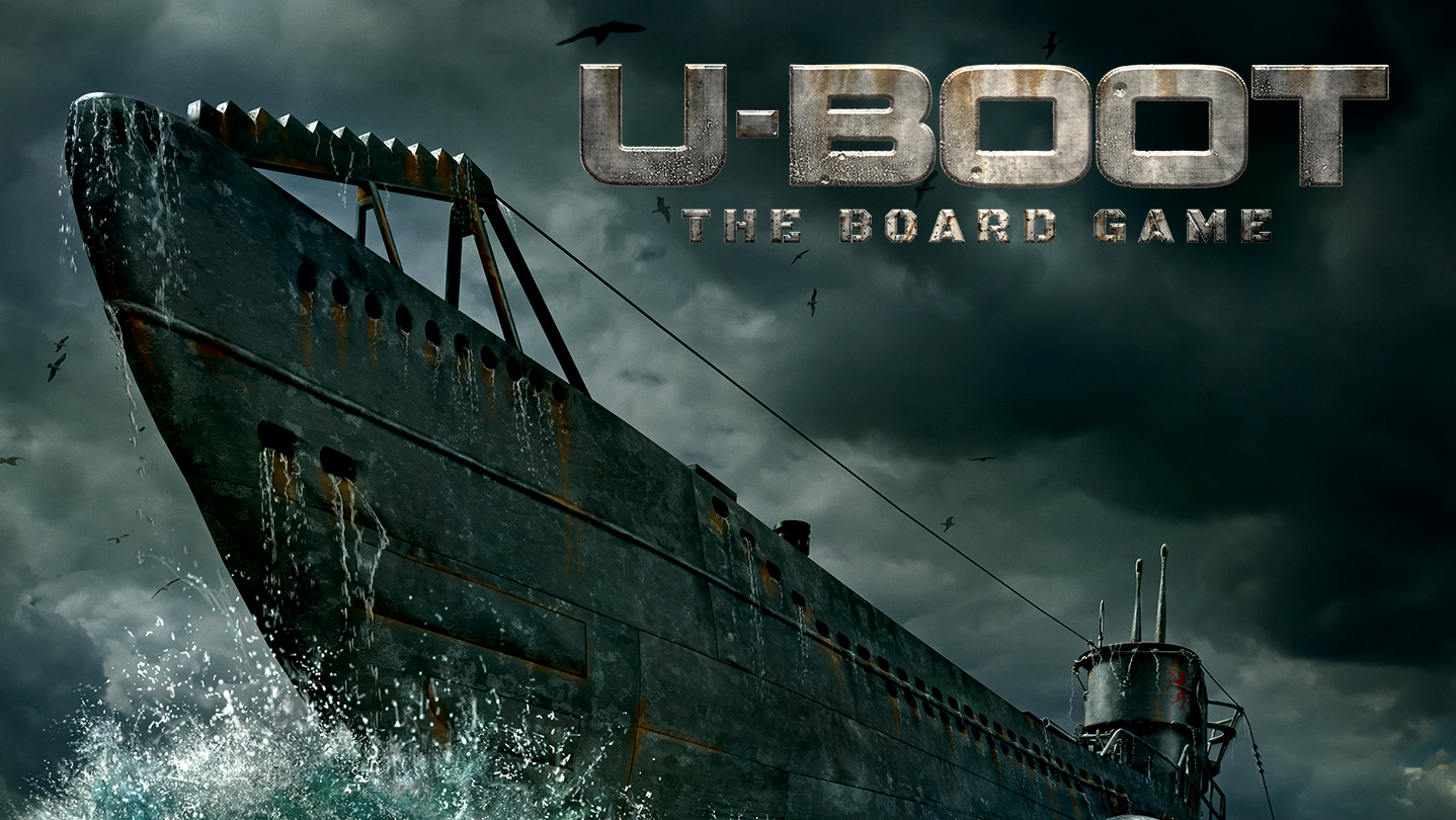 Grafika kluczowa gry U-BOOT: The Board Game — okręt podwodny w sztormowym morzu