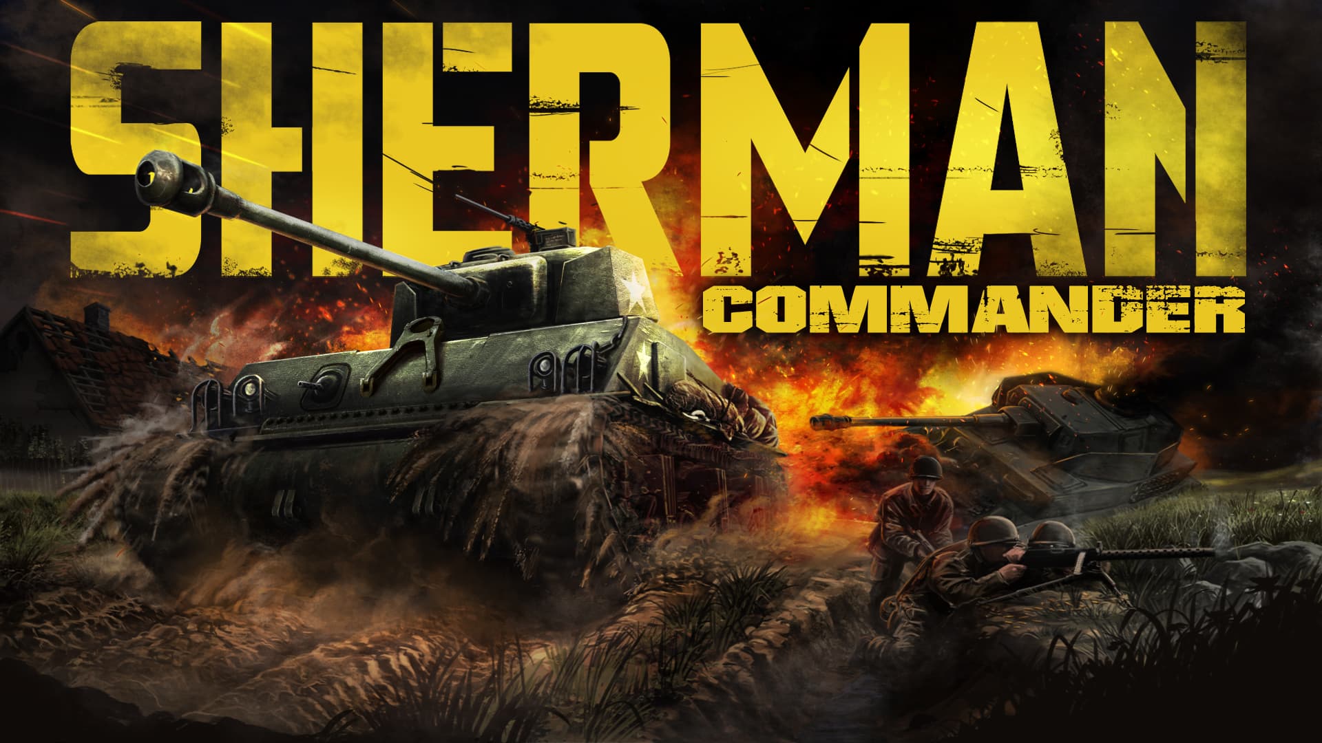 Grafika promocyjna gry Sherman Commander — czołg Sherman w boju