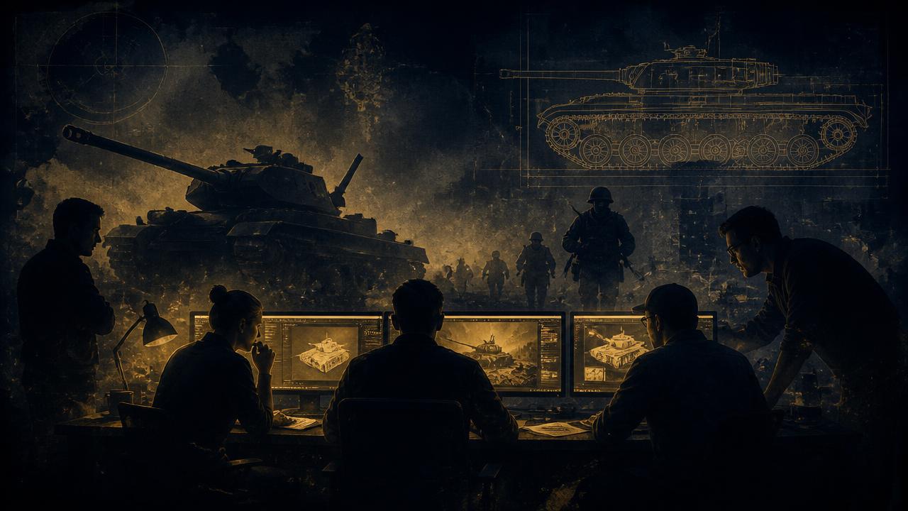 Zespół Iron Wolf Studio przy stanowiskach pracy nad Sherman Commander po premierze